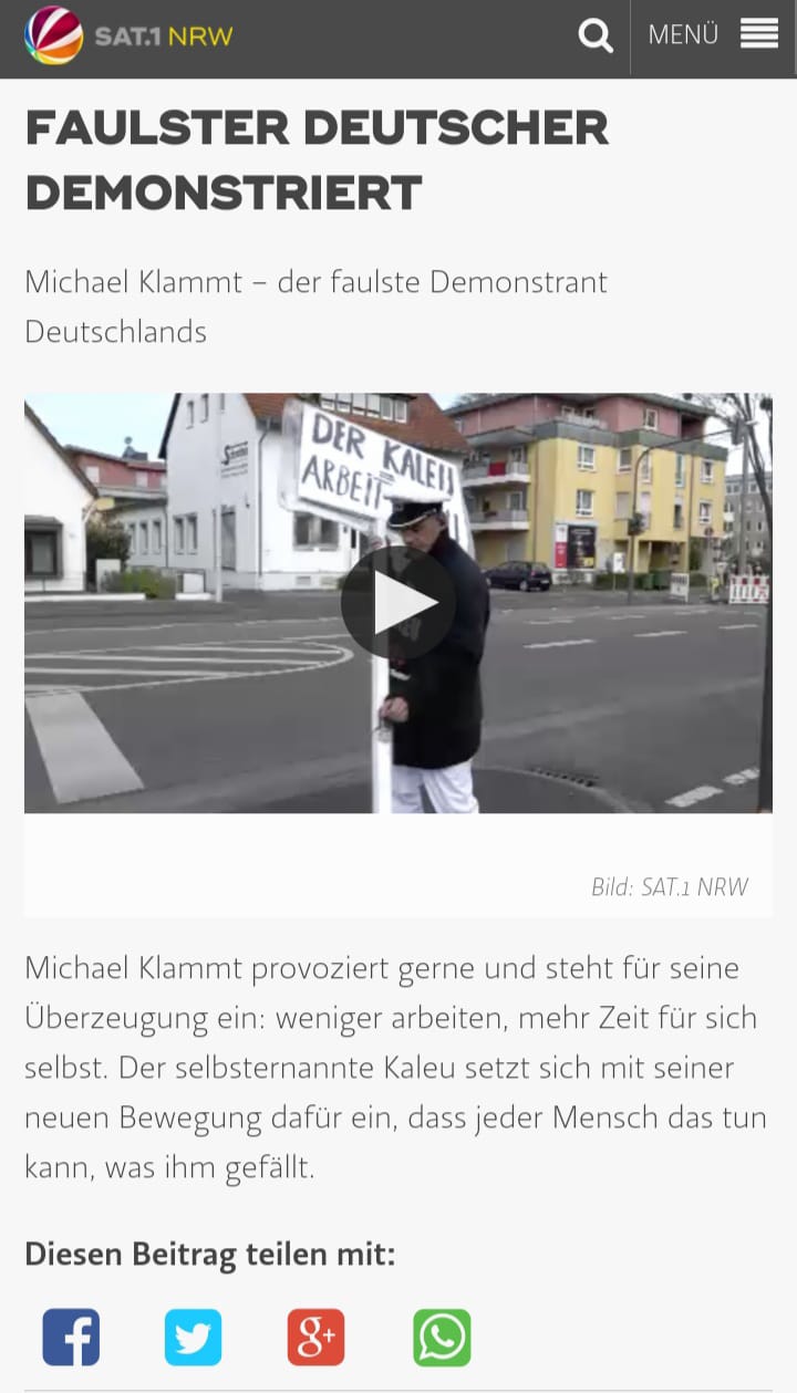 TV Film Beitrag auf SAT.1 NRW : Faulster Deutscher demonstriert. Kann im Archiv von SAT.1 NRW vom 20.04.23 angeschaut werden